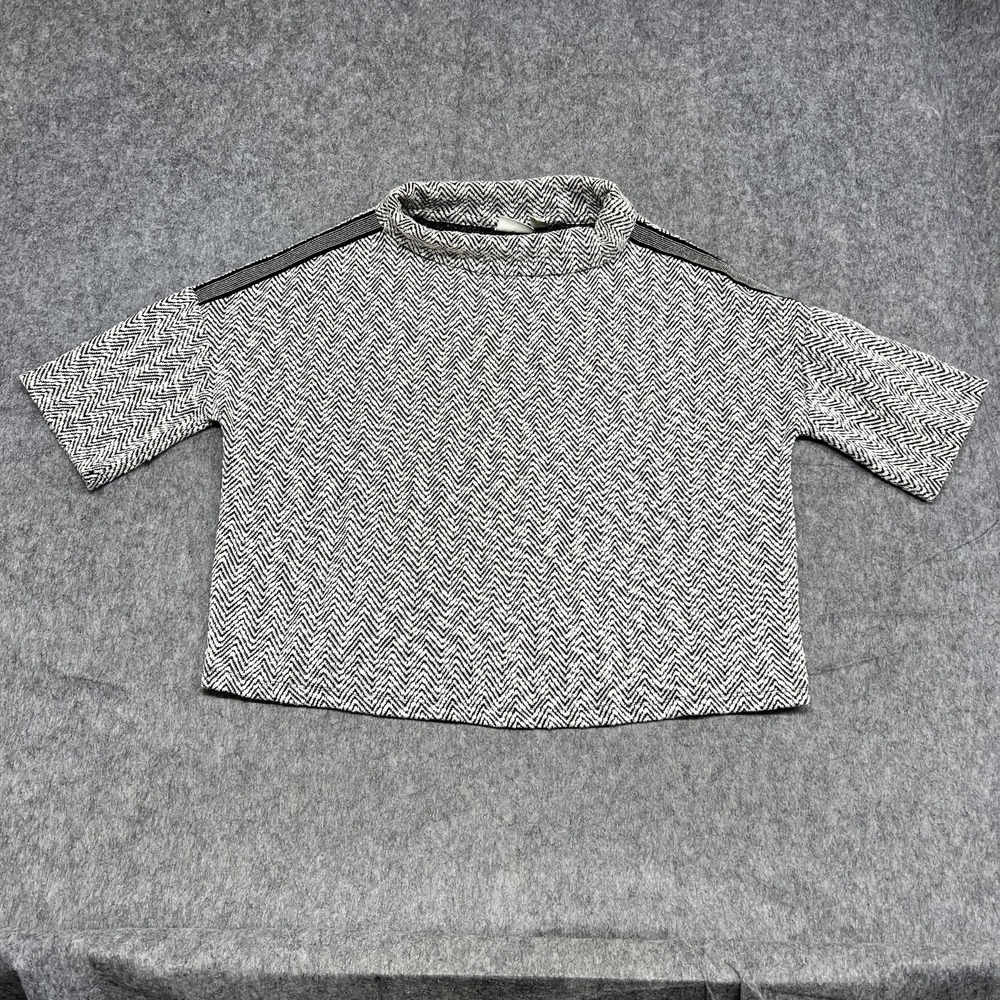 Zenergy By Chicos Shirt Womens 2 Black White Mock Neck Chevron Knit Pullover